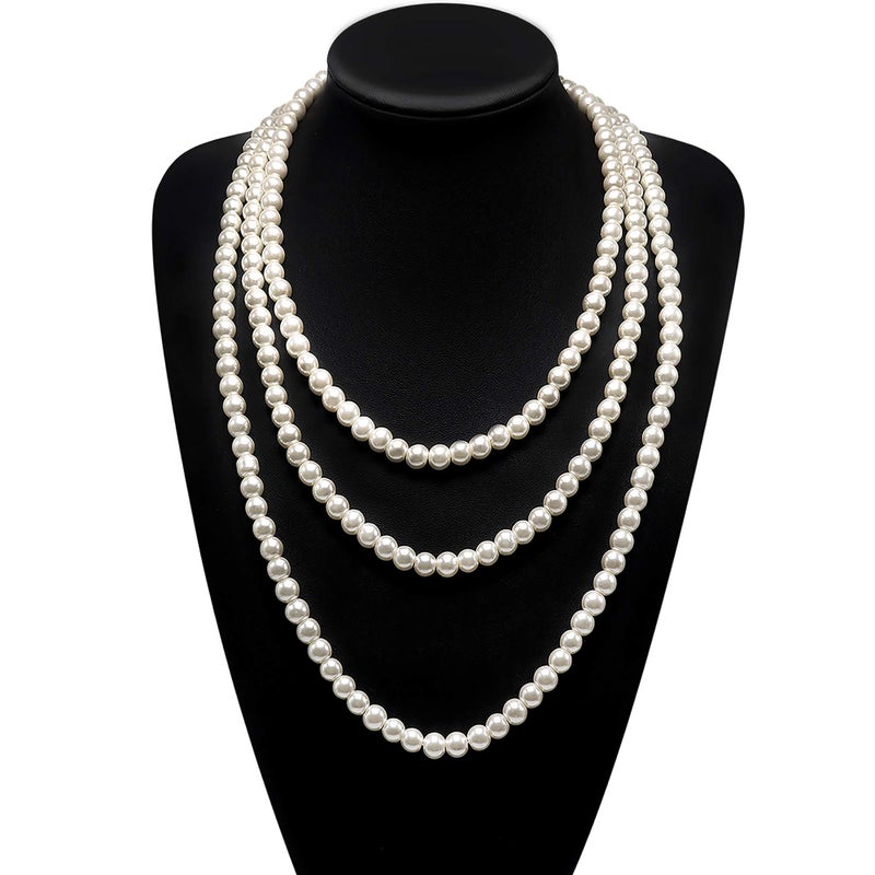 Aisansty Long Pearl Necklace for Women Layered Cream White Faux Pearl Beads Strand Necklace Costume Jewelry,Diameter Pearl 8MM,69",Christmas Jewelry for Women - Image 4